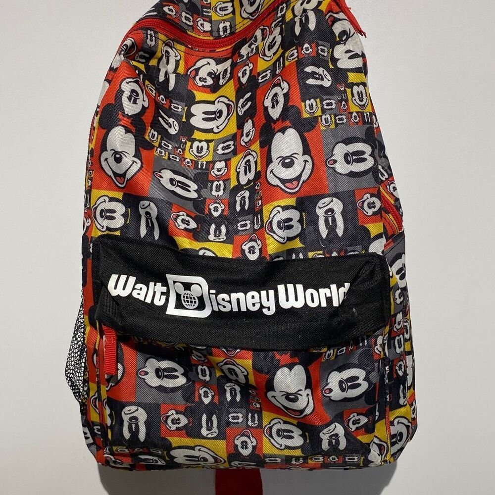 Walt Disney World Mickey Mouse Sling Backpack Red Yellow Black All Over Print